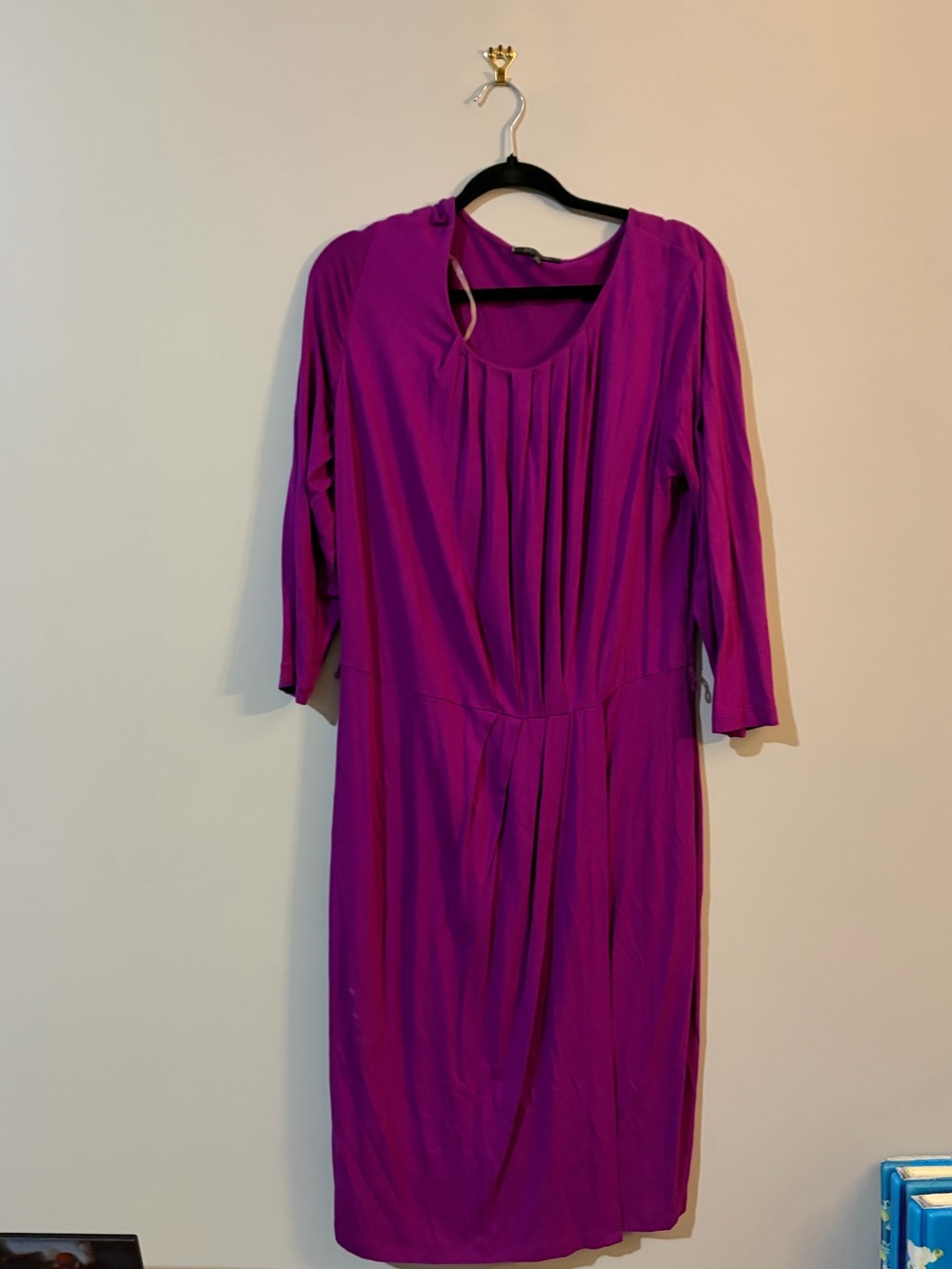 Anne Klein Magenta Pleated Scoop-Neck Dress